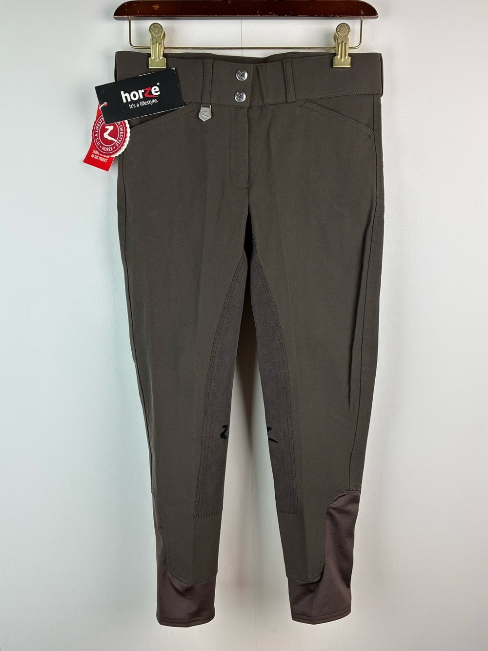 NWT Horze Girl’s Dark Brown Grand Prix Extend Full Seat Breeches size XL